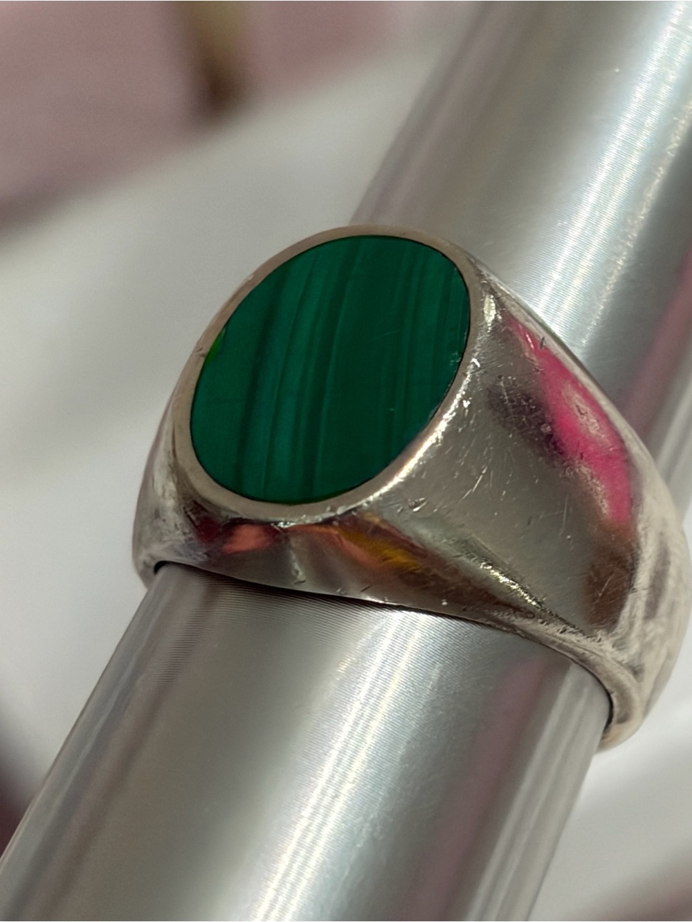 Vintage Sterling Silver Men's Green Malachite stone See Pictures For More Detail